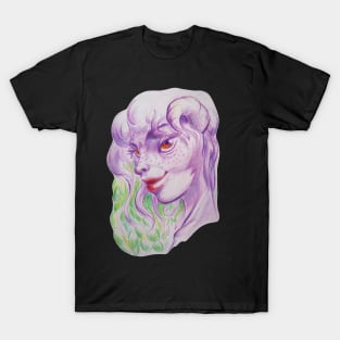 Satyr girl with violet skin and horns T-Shirt